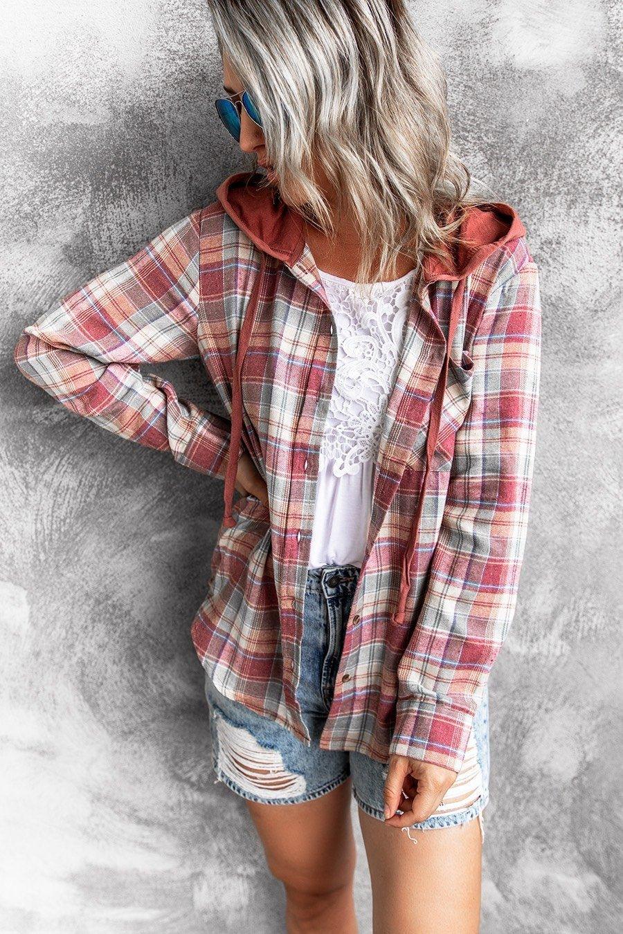 Hooded Loose Woolen Plaid Coat - Tamra.Shop.Social