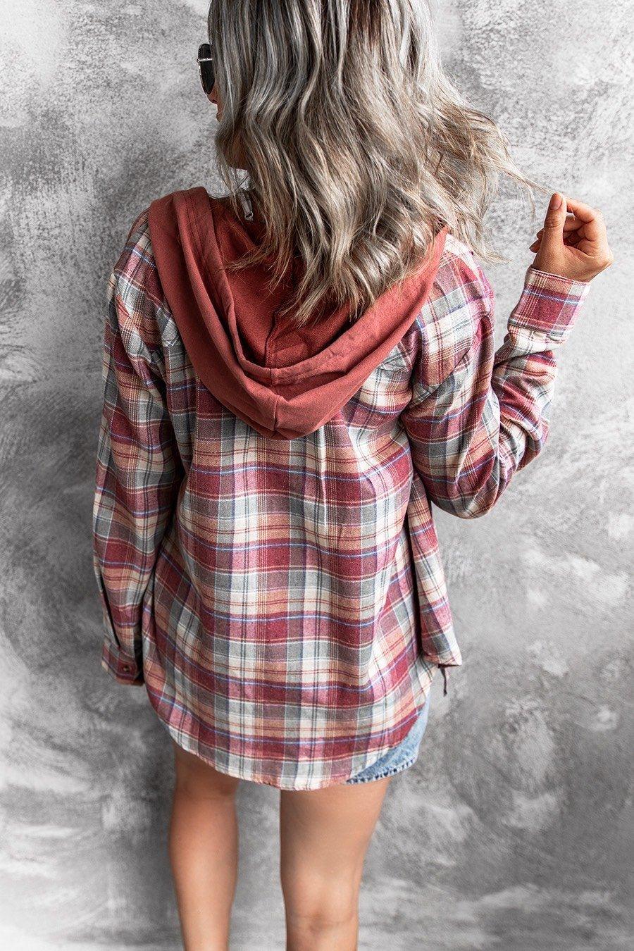 Hooded Loose Woolen Plaid Coat - Tamra.Shop.Social