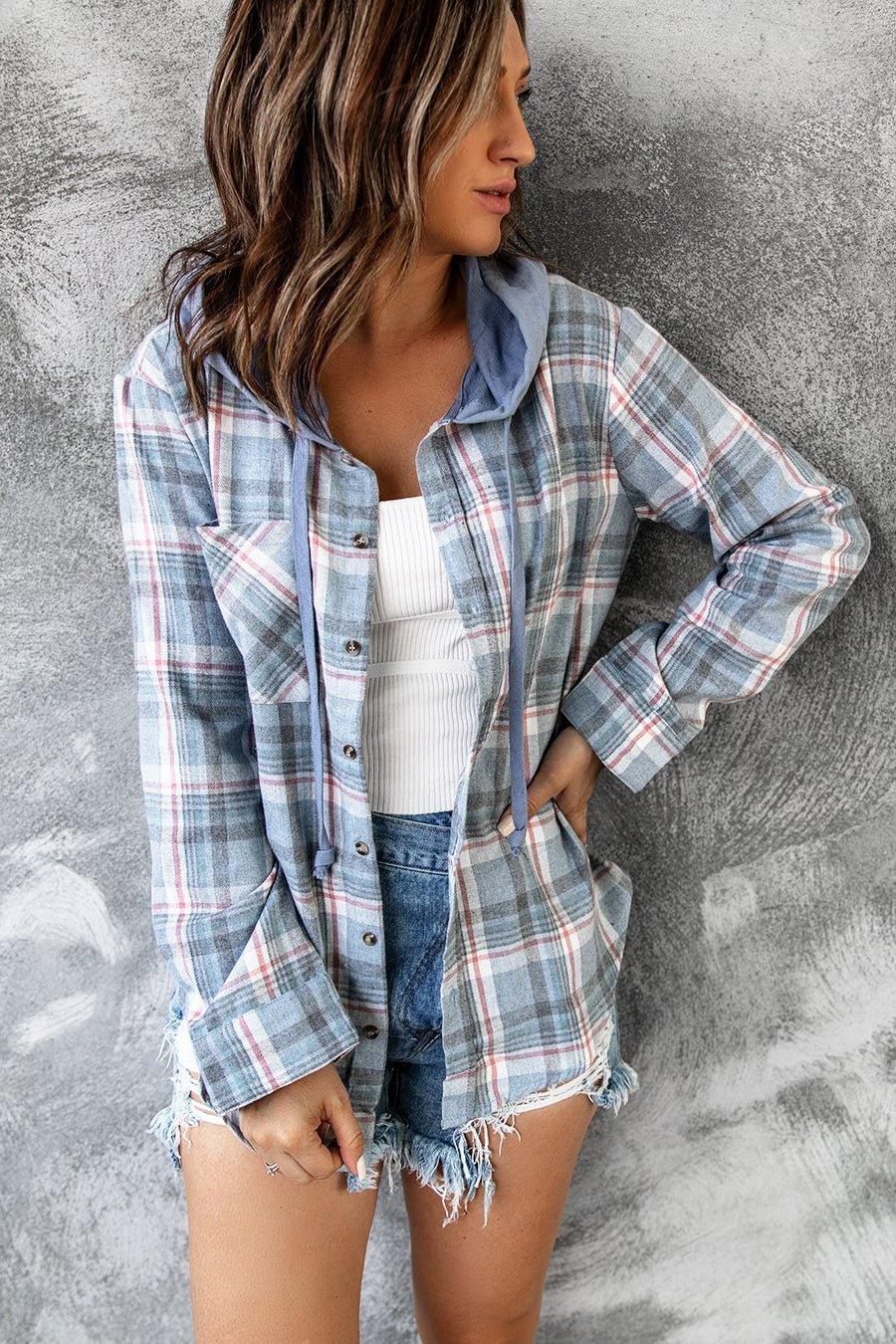 Hooded Loose Woolen Plaid Coat - Tamra.Shop.Social