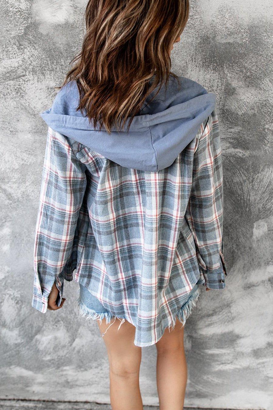 Hooded Loose Woolen Plaid Coat - Tamra.Shop.Social