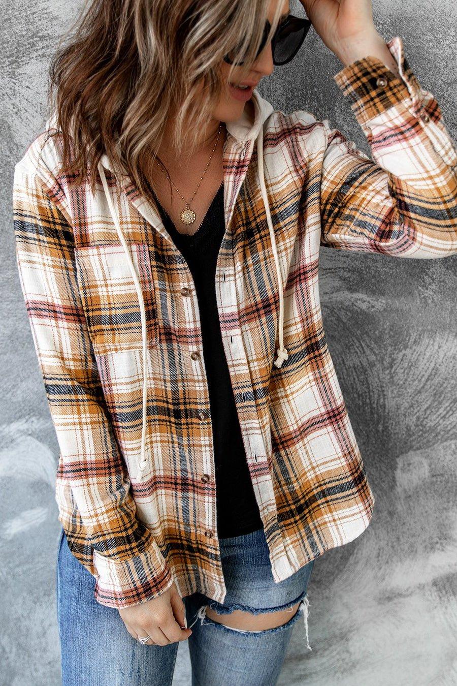 Hooded Loose Woolen Plaid Coat - Tamra.Shop.Social