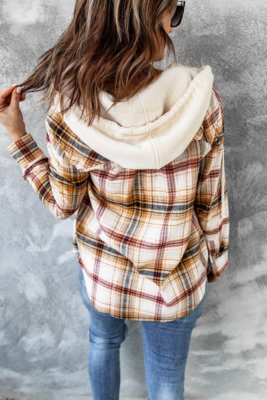 Hooded Loose Woolen Plaid Coat - Tamra.Shop.Social