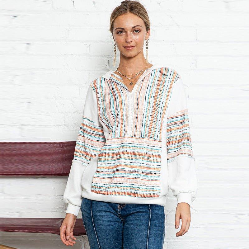 Knitted Hoodie Casual Loose Texture Stitching Long-Sleeved Pullover Sweater - Tamra.Shop.Social