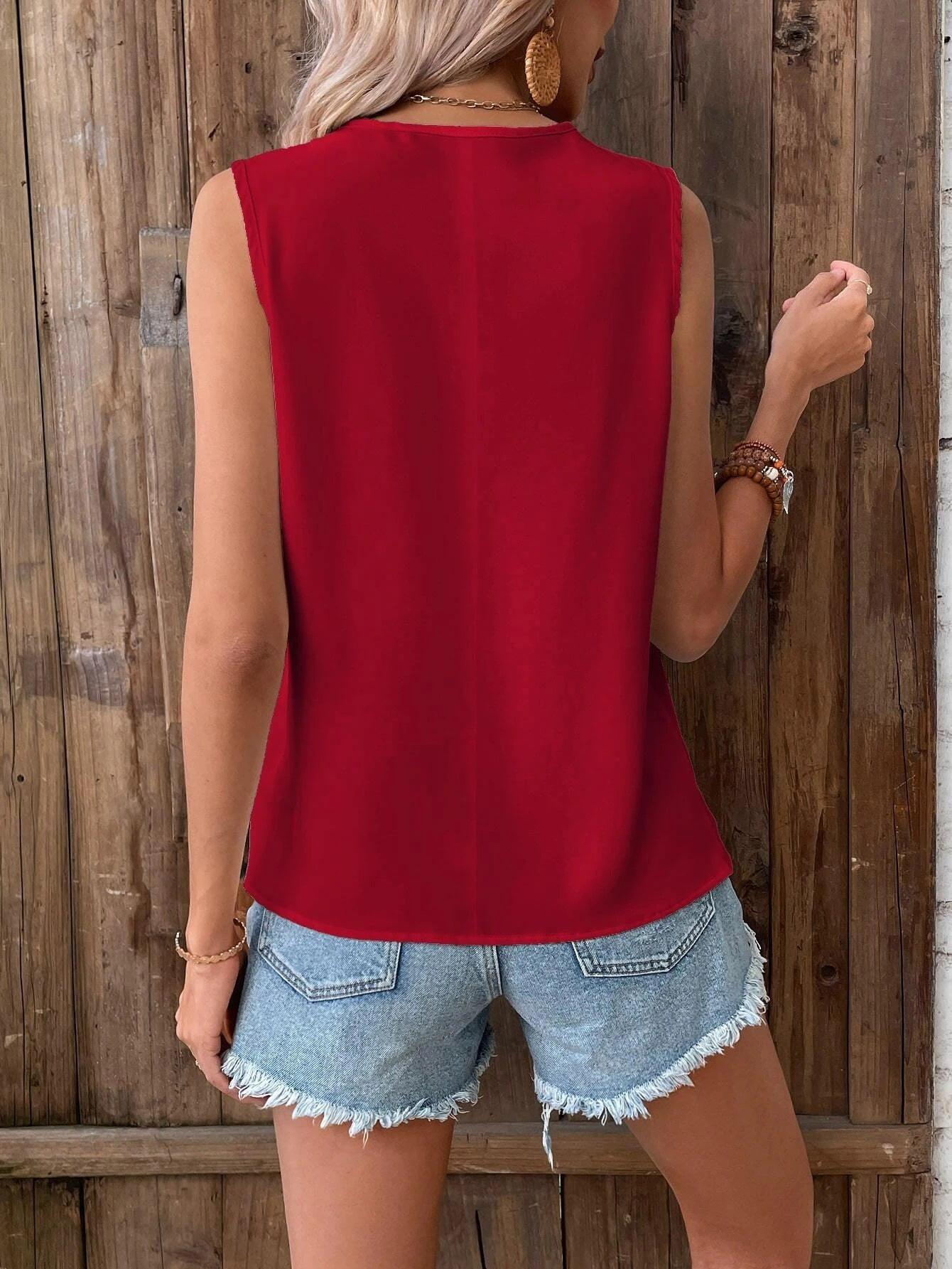 Lace Top V-Neck Casual Sleeveless Blouse - Tamra.Shop.Social