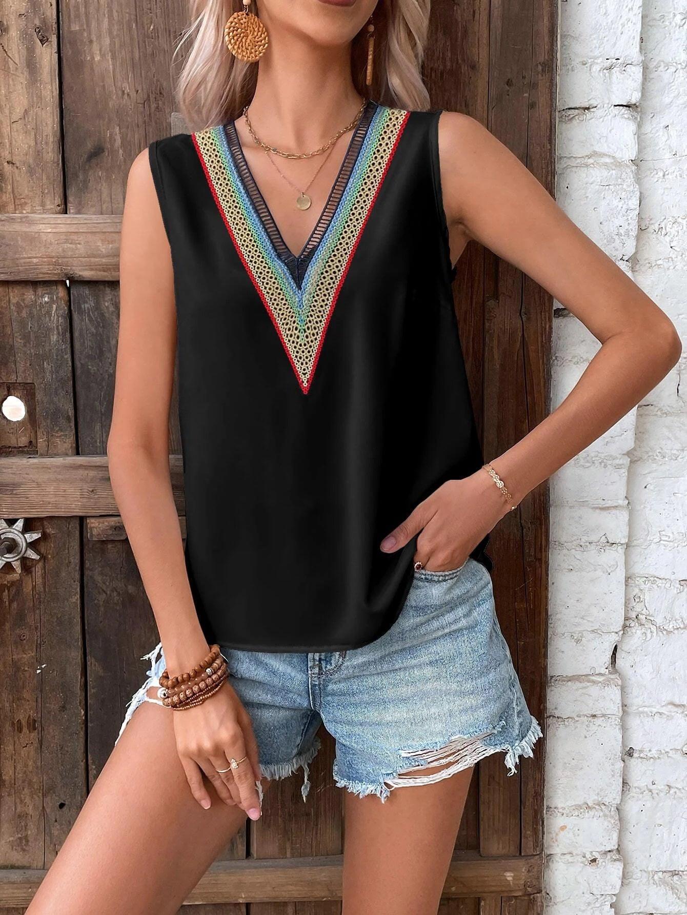 Lace Top V-Neck Casual Sleeveless Blouse - Tamra.Shop.Social