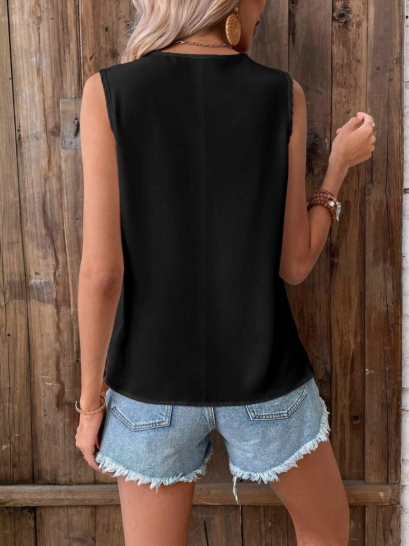 Lace Top V-Neck Casual Sleeveless Blouse - Tamra.Shop.Social