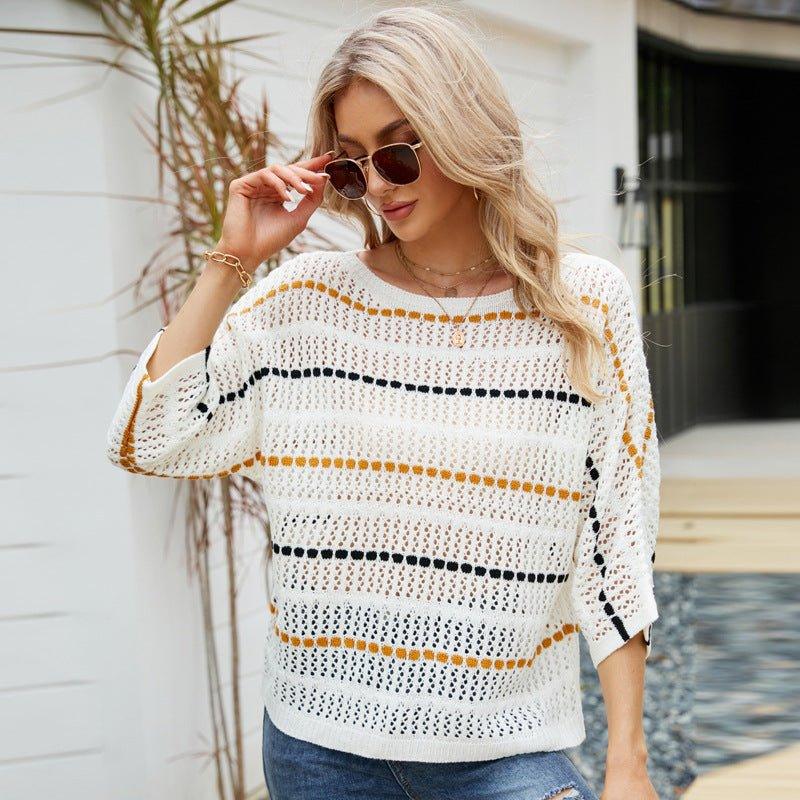 Loose Striped Knitwear Off-Neck Sweater - Tamra.Shop.Social