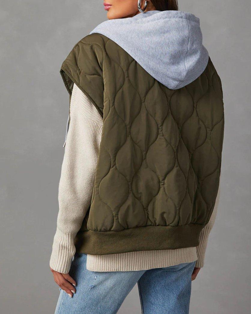 Quilted Vest Solid Loose Thick Hooded Zipper Jacket - Tamra.Shop.Social