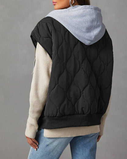 Quilted Vest Solid Loose Thick Hooded Zipper Jacket - Tamra.Shop.Social