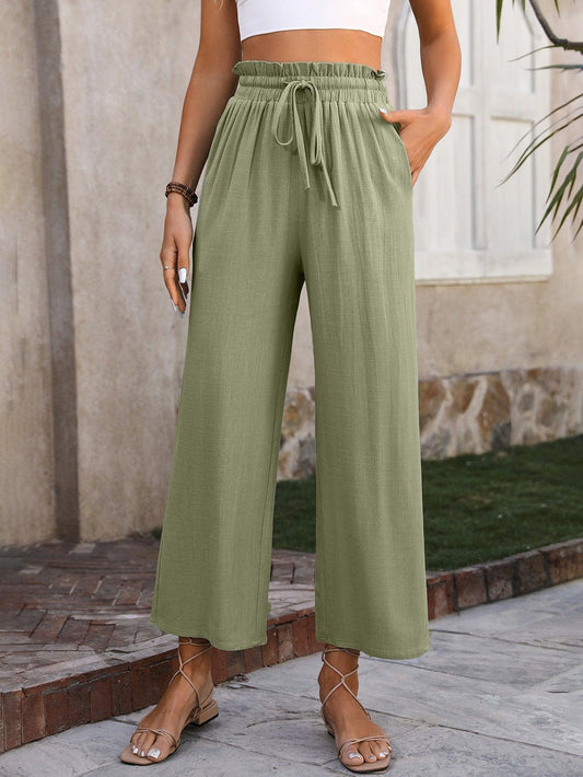 Solid Color Linen High Waist Wide Leg Trousers - Tamra.Shop.Social