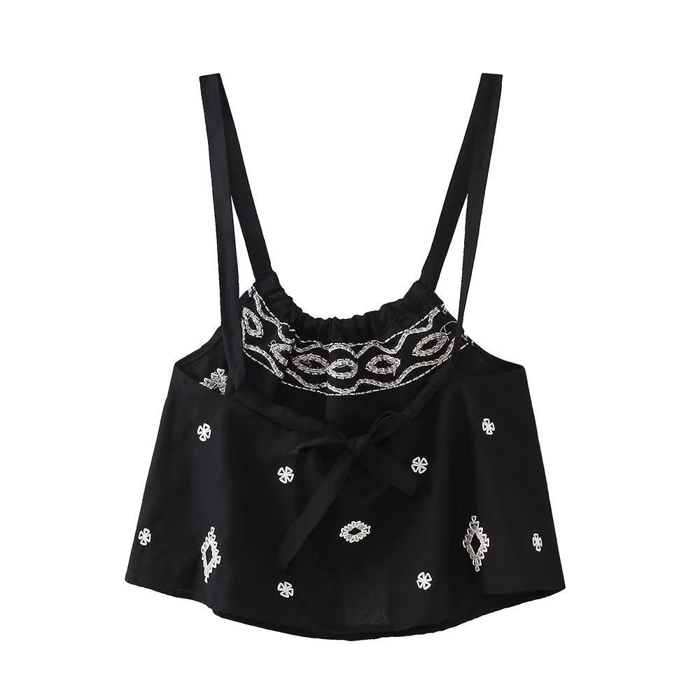 Spaghetti Strap Loose Bow Embroidered Top - Tamra.Shop.Social