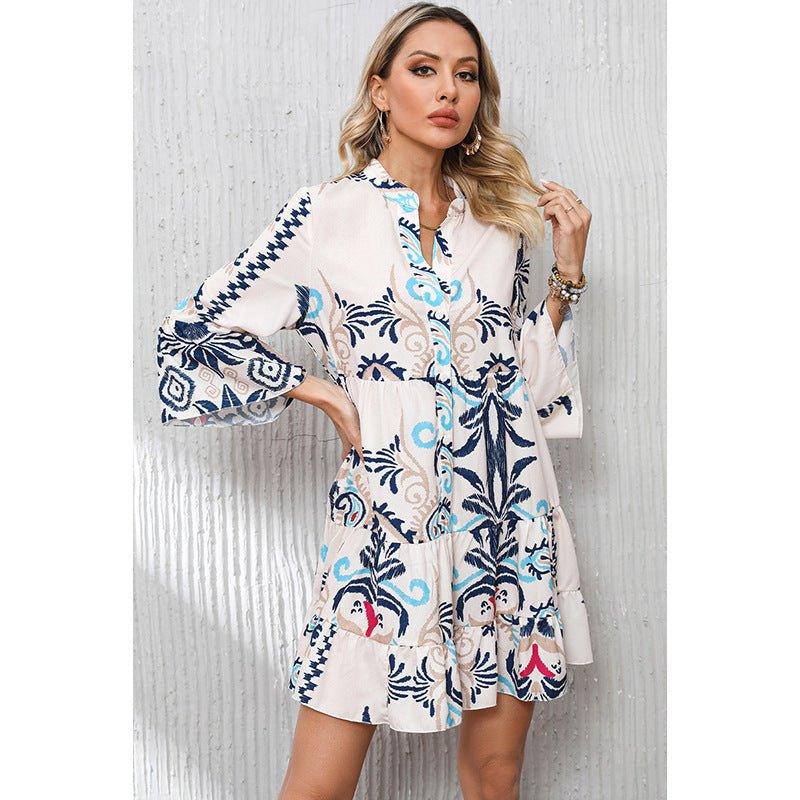 Spring Pullover V-Neck Three Quarter Sleeve Dress - Tamra.Shop.Social