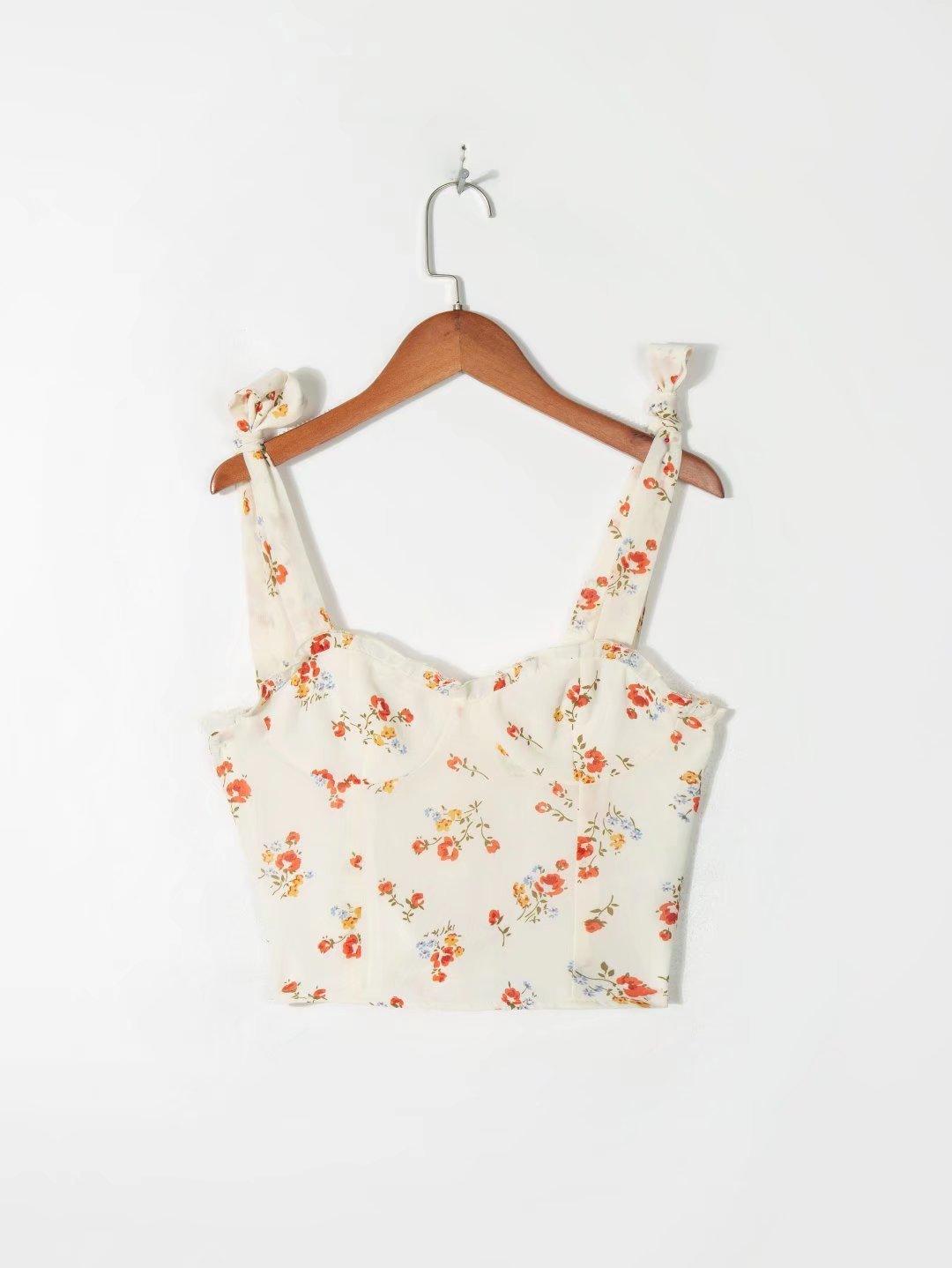 Strap Slim-Fit Printed Lace-up Camisole Top - Tamra.Shop.Social