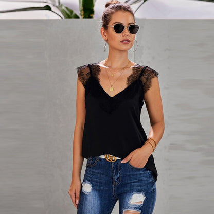 V-neck Sleeveless Lace Splicing Top - Tamra.Shop.Social