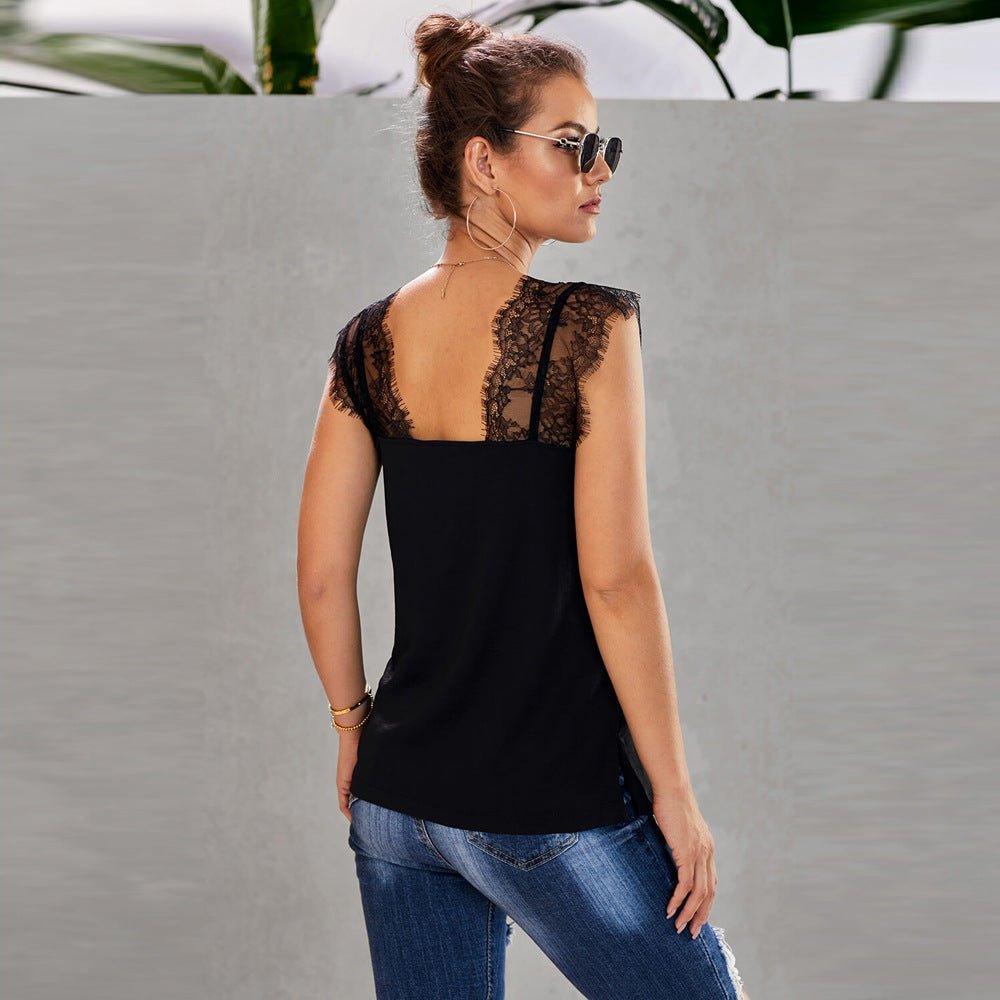 V-neck Sleeveless Lace Splicing Top - Tamra.Shop.Social