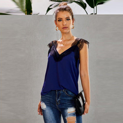 V-neck Sleeveless Lace Splicing Top - Tamra.Shop.Social