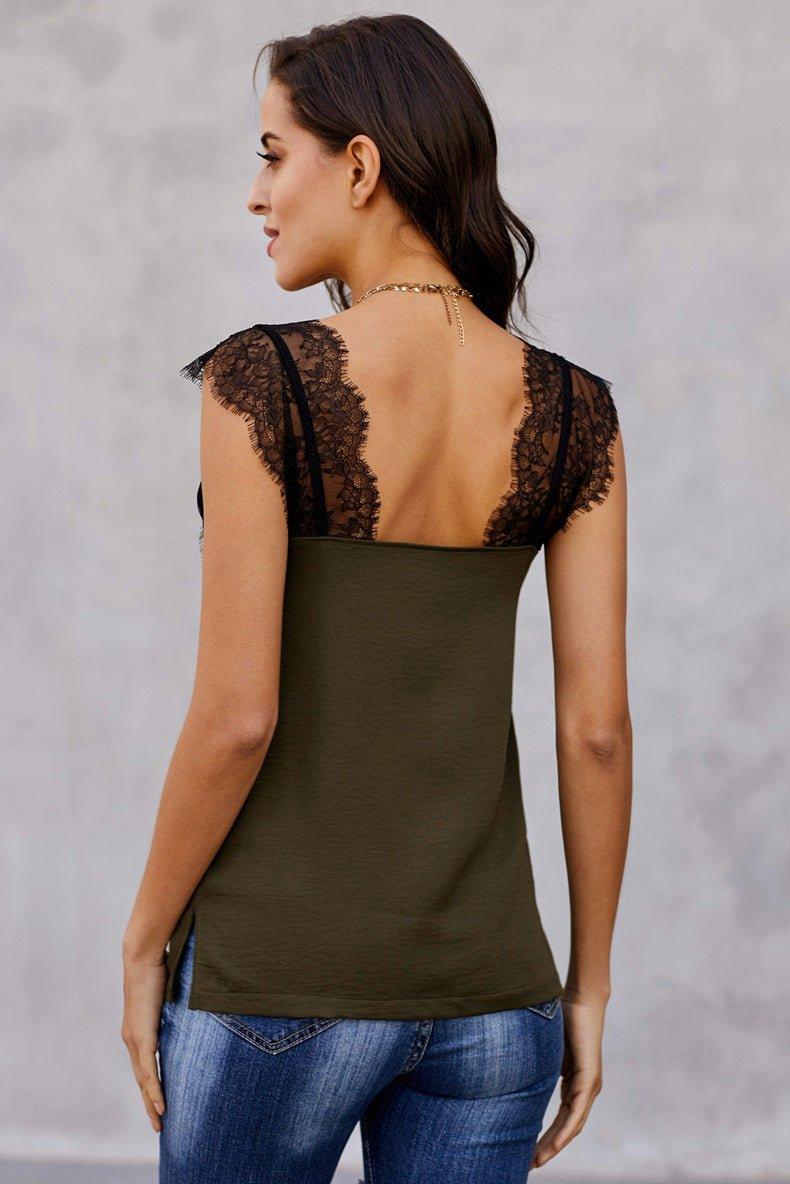 V-neck Sleeveless Lace Splicing Top - Tamra.Shop.Social